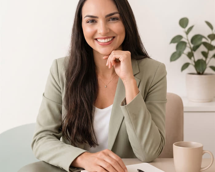 Isabela Chaves conduzindo uma reunião com uma equipe